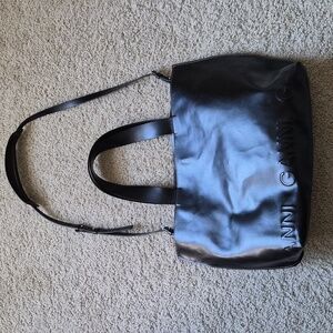 Ganni Black East West Leather Tote Bag